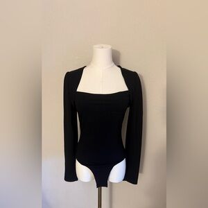 BCBGMaxAzria- Black Long Sleeve Square Neck Bodysuit